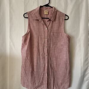 FADED GLORY Womens‎ Size L(12-14) Sleeveless Striped Button up Collared Shirt